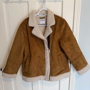 Old Navy Faux-Suede Sherpa-Lined Moto Jacket in brown sz M
